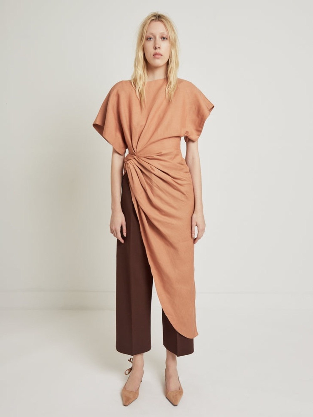 Jacquemus La Bomba Linen Blend Gathered Side Maxi Dress 38